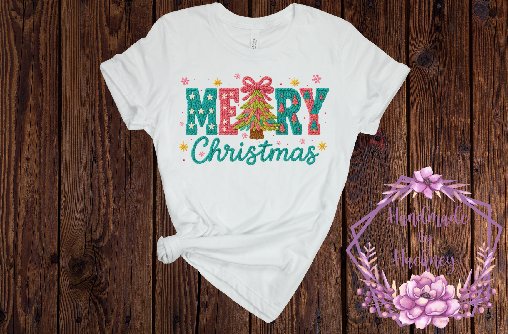 Merry Christmas Faux Yarn Teal Pink